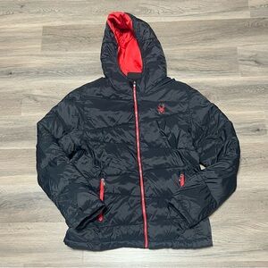Spyder Nexus Men's Medium Puffer Jacket Black Red Insulated Full Zip Hooded